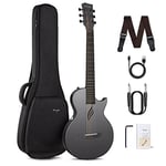 Enya Guitare Électro-Acoustique Adulte Set- Fibre de Carbone Noir Nova Go SP1 Guitare 3/4 avec câble de chargement Smart AcousticPlus Câble audio Sac de Transport pour Enfants Adultes Débutant