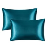 Bedsure Satin Pillowcase for Hair and Skin - Similar to Silk Pillowcase, Pillow Cases 2 Pack with Envelope Closure, Gifts for Women, Queen & Standard Size 50 x 75 cm, Teal Cyan