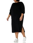 The Drop Suki Robe Pull pour Femme, Longueur Midi, Côtelé, Encolure en V dans le Dos, Noir, Taille XS