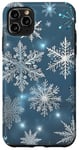 Coque pour iPhone 11 Pro Max Snowflake Gray Blue Snow Frostwork Winter Cold Seasonal Icy