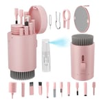 Tounee Keyboard Cleaner Kit, Electronics Cleaning Kit with Retractable Big Brush, Portable, 20 in 1 Multi-Tool Kit for Phones, Tablet, Computer, PC Monitor,TV Camera Lens with 2.5ml Mist Spray (Pink)