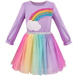 Sunny Fashion Girls Dress Tulle Skirt Rainbow Color 3D Ruffle Long Sleeve Age 4 Years