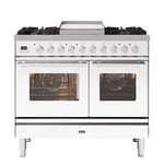 Ilve PD10FWE3WH 100cm Roma Dual Fuel Twin 60/40 Oven Range Cooker In White With 6 Gas Burners & Frytop