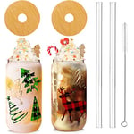 Christmas Cups, 18oz Christmas Coffee Mugs Beer Can Glass with Lid and Straw Colorful Xmas Tree Elk Tumbler Drinking Glasses Glassware Drinkware Cookie Jar Home Decoration Gifts for Women Kids Men