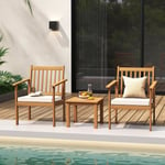 Salon de Jardin  en Bois d'Acacia - GOPLUS - Table et 2 Chaises pour 2 Personnes - avec Coussins pour Patio/Balcon Vertical