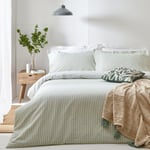 The Linen Yard Hebden Striped Reversible Duvet Cover Set - Green Cotton - Size Super King