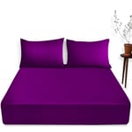 Extra Deep Fitted Single Bed Sheet- Polycotton Plain Dyed Hotel Quality Bedding- 16"/40 cm Fitted Sheet- Berry