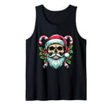 Santa Skull Christmas Skeleton Candy Cane X-mas Holiday Tank Top