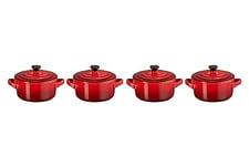 Le Creuset Set de 4 Mini Cocottes Rondes en Céramique, ⌀10 cm, 200 ml, Cerise, 79212100600100, Kirschrot