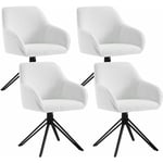 Chaises Salle à Manger Lot de 4, Tissu Bouclette, Pieds en Métal, Chaise Cuisine avec Dossier et Accoudoirs, Chaise Scandinave, Blanc - Woltu