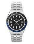 Timex Mens Q Gmt 38Mm Sst Case Black Dial Blue Accent Bracelet Silver