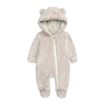 Mub- Winter Warm Newborn Baby Bodysuit Thicken Flannel Outside Kids One Piece Plush Baby Romper Grey 3-6m