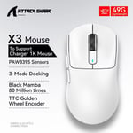 X3 Gaming Mouse Wireless ATTACK SHARK White Color 4K Returns,Bluetooth Tri-Mode Connection,PAW3395,Macro Bluetooth Mouse Gaming