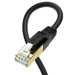 Cable Ethernet Cat 8 LAN RJ45, Cable Internet à Haut Débit de 40 Gbit/s et 2000 Mhz avec Connecteurs Plaqués Or, Cable Réseau Noir Rond 0,5m