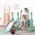 Toboggan pour enfants, balançoire pour enfants 4 en 1 avec support de basket-ball, échelle d'escalade, toboggan de jardin pour intérieur et extérieur