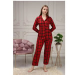 Kvinnors Knäppt ficka Gingham Mönstrad maskulin krage Pyjamas Set Red 42