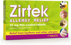 Zirtek Allergy Relief, Pack of 7 Tablets x 6 | Hayfever, Dust, Pets, and Hives |