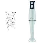 Vileda Sprint 3-Tier Clothes Airer, Indoor Clothes Drying Rack with 20 m Washing Line, Silver & Russell Hobbs Food Collection Electric Hand Blender, 2 Speeds and Pulse Technology, Detachable blend