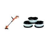 BLACK+DECKER Coupe-Bordures Filaire 450W, Coupe-Bordures Electrique 25 cm & Lot de 3 Bobines de Rechange pour Coupe-Bordures, Bobine Reflex Plus A Déroulement Automatique, 3 x 10 m de Fil