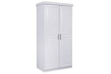 Inter Link - Armoire - Armoire à portes battantes - Armoire à linge - Armoire penderie - Armoire de chambre à coucher - 2 portes - Pin massif - Hakon - Blanc laqué