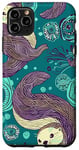 Coque pour iPhone 11 Pro Max Violet moderne ethnique mignon loutre de mer sur bleu sarcelle uni