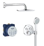 GROHE Grohtherm SmartControl - Concealed Shower Set with 2 Valves and Hand Shower Holder (Arm 286 mm, 1 Spray 21 cm Head Shower, 2 Sprays 115 mm Hand Shower, Hose 1.25 m, Thermostat), Chrome, 34743000