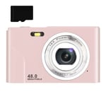 INF Digitalkamera 48 MP, 1080p FHD, 16x zoom, 32GB minneskort Rosa