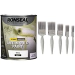 RONSEAL AMPWM750 Anti Mould Paint White Matt 750ml and Harris Essentials Walls & Ceilings Paint Brush Set | Pack of 5 | 0.5", 1", 1.5", 2"