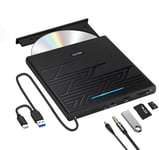 External CD DVD Drive USB C USB 3.0 CD/DVD +/-Rw Drive CD ROM Burner Reader Writer with USB/ SD/TF Ports & Audio Out, Optical Disc Drive DVD Player for Laptop PC Mac MacBook Air/Pro Windows 11/10