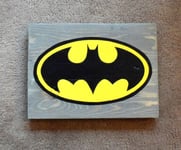 Wall Hanging Sign Batman Logo Handmade Reclaimed Pallet Plaque Driftwood Stain