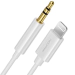 2m Lightning 8 Pin à Prise Jack 3,5 mm Câble Audio Apple MFi Compatible avec iPhone 14 Pro Max 14 Pro 14 Plus 14 SE 13 Pro Max 13 Pro 13 Mini 12 Pro Max 12 Pro iPad iPod - Blanc