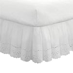 FRESH IDEAS Eyelet Bed Skirt Dust Ruffle Embroidered Details, Extra Long 18" drop length Gathered Styling, Queen, White