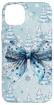 iPhone 14 Plus Coquette Light Blue Bow Icy Snowflakes Christmas Tree Winter Case