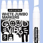 Artistro 5 Feutres Acryliques Blancs, Marqueurs de Peinture Acrylique à Pointe Jumbo 15mm, Marqueurs pour Tissu, Toile, Pierre, Verre, Bois, Papier, DIY, Pour Enfants et Adultes