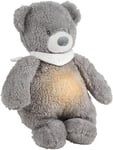 Nattou Peluche Veilleuse Ourson, Sleepy, 7 Teintes Naturelles, Boîte à Musique intégrée, Batterie Rechargeable USB, 19,3 x 11 x 30,5 cm, Végétalien, Peluche/Polyester, Gris