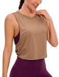 CRZ YOGA Pima Cotton Summer Gym Sleeveless Vest Tops for Women Light Elastic Running Crop Top Loose Crew Neck Yoga Shirt Mocha Mousse 16