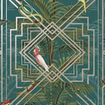 Holden Decor Glasshouse Congo Teal Wallpaper 13055 - Tropical Plam Birds Snake