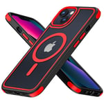 MobNano Coque Magnétique pour iPhone 13/iPhone 14, Compatible avec MagSafe, Hybrid Coque pour iPhone 13/14 avec Color, Protection Antichoc Militaire, Housse Anti Rayures - Noir Rouge