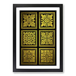 Big Box Art Golden Patterns Framed Wall Art Picture Print Ready to Hang, Black A2 (62 x 45 cm)