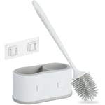 Relaxdays - Brosse pour wc avec support mural, séchage rapide, toilettes, réservoir, sans perçage, plastique, blanc-gris