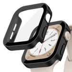 Glas+ cover För Apple Watch case serie 8 7 6 5 4 se 44mm 45mm 41mm 40mm PC Vattentät skärmskydd apple watch Tillbehör Matte black 06 Series 4654 SE 44MM