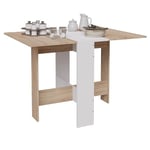 CASABEL – Table à Manger Pliable - Table de Cuisine pour Petits Espaces - Gain de Place pour Salle à Manger, Cuisine Centre Blanc et Plateau Bois Clair 2-4 Personnes