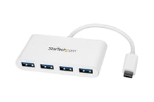 StarTech.com USB C-hubb med 4 portar tillsammans med 4x USB A-portar (USB 3.0 SuperSpeed 5 Gbit/s) - Bussdriven via USB - Bärbar USB C- till USB A-adapterhubb för bärbar dator - USB 3.1 gen. 1/USB 3.2 gen. 1 Type-C-hubb - Vit - hubb - 4 portar