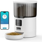 Distributeur Croquettes Chat Automatique WiFi, 4L, pour Chien avec Enregistrement 10S,Programme d'alimentation Personnalisé,10 Repas par Jour,Bouchon