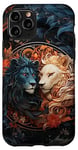 Coque pour iPhone 11 Pro Ying yang lion belle et féroce lions fleurs anime art