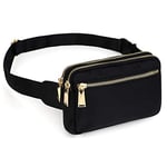 UTO Sac Banane Femme Homme Fanny Pack Ceinture Imperméable Nylon Mode Léger Sac de Taille avec 3 Poches zippées Zapata Noir