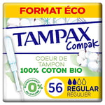 Tampax Compak Cotton Protection, Régulier, 56 Tampons Avec Applicateur en Plastique Végétal, Flux Légers à Moyens, Coeur de Tampon En Coton Biologique