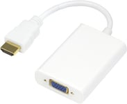 Deltaco HDMI till VGA-adapter, 19-pin ha - 15-pin+3,5mm, 0,2m, Vit