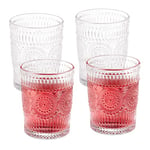 Relaxdays Lot de 4 Verres avec Motifs, 300 ML, Vintage, Eau, jus Fruits, lavables au Lave-Vaisselle, Transparents