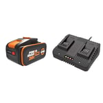 WORX - Batterie Powershare Pro au Lithium-ION 20V - 4Ah - WA3644 & Chargeur Double 20 V Li-ION 2.0 A à 5Ah- WA3772